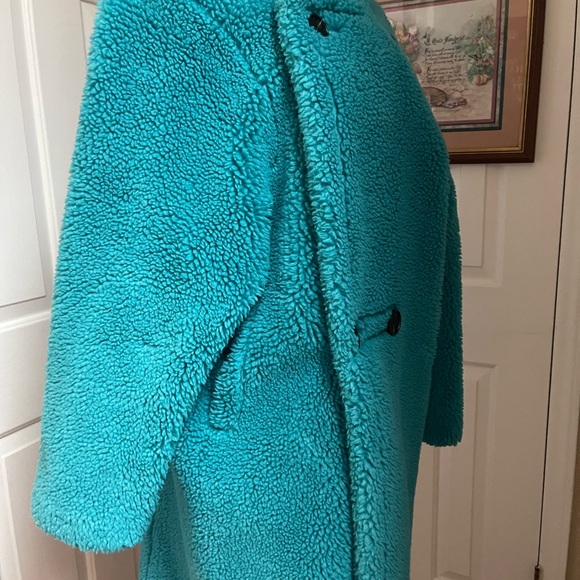 Women's Aqua/Blue Soft Hooded Sherpa Coat - Picture 8 of 12